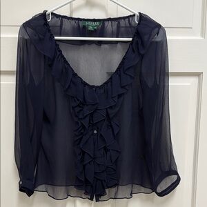 Ralph Lauren Navy Ruffle Blouse